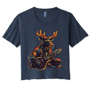 Electric Guitar Rock Music Moose Women's Crop Top Tee