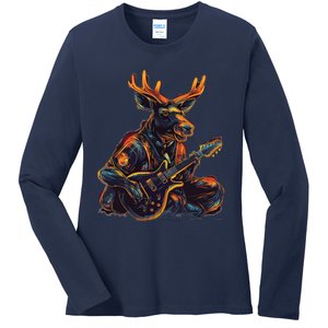 Electric Guitar Rock Music Moose Ladies Long Sleeve Shirt