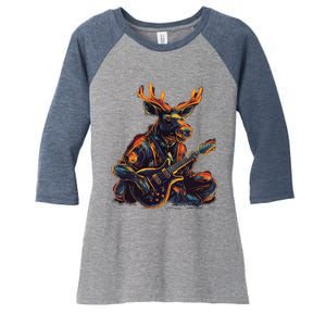 Electric Guitar Rock Music Moose Women's Tri-Blend 3/4-Sleeve Raglan Shirt