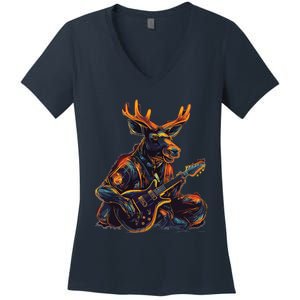 Electric Guitar Rock Music Moose Women's V-Neck T-Shirt