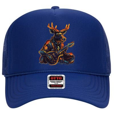 Electric Guitar Rock Music Moose High Crown Mesh Back Trucker Hat