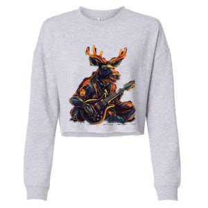 Electric Guitar Rock Music Moose Cropped Pullover Crew