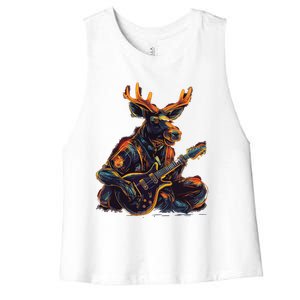 Electric Guitar Rock Music Moose Women's Racerback Cropped Tank