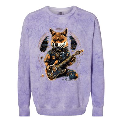 Electric Guitar Rock Music Black and tan Shiba Inu Colorblast Crewneck Sweatshirt