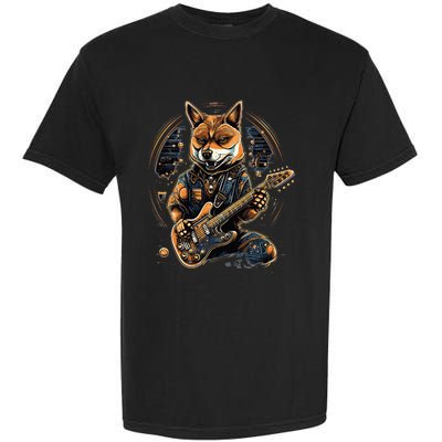 Electric Guitar Rock Music Black and tan Shiba Inu Garment-Dyed Heavyweight T-Shirt