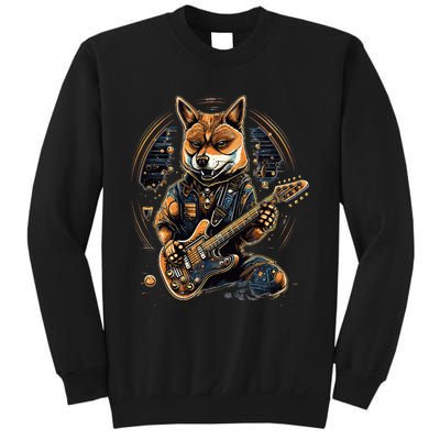 Electric Guitar Rock Music Black and tan Shiba Inu Sweatshirt