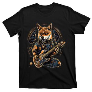 Electric Guitar Rock Music Black and tan Shiba Inu T-Shirt