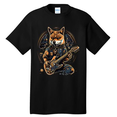 Electric Guitar Rock Music Black and tan Shiba Inu Tall T-Shirt