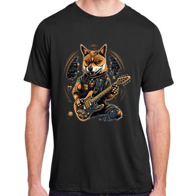 Electric Guitar Rock Music Black and tan Shiba Inu Adult ChromaSoft Performance T-Shirt