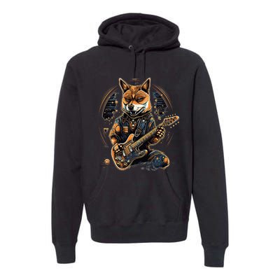 Electric Guitar Rock Music Black and tan Shiba Inu Premium Hoodie