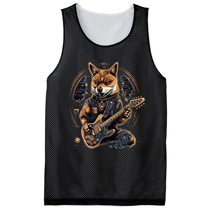 Electric Guitar Rock Music Black and tan Shiba Inu Mesh Reversible Basketball Jersey Tank