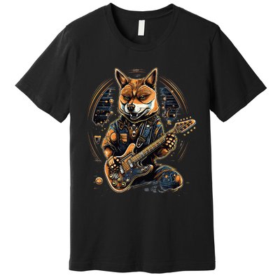 Electric Guitar Rock Music Black and tan Shiba Inu Premium T-Shirt