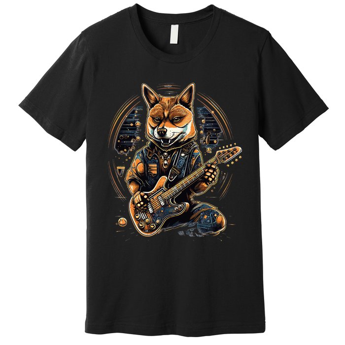 Electric Guitar Rock Music Black and tan Shiba Inu Premium T-Shirt