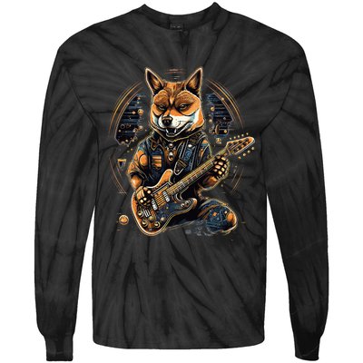 Electric Guitar Rock Music Black and tan Shiba Inu Tie-Dye Long Sleeve Shirt