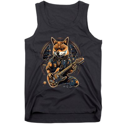 Electric Guitar Rock Music Black and tan Shiba Inu Tank Top