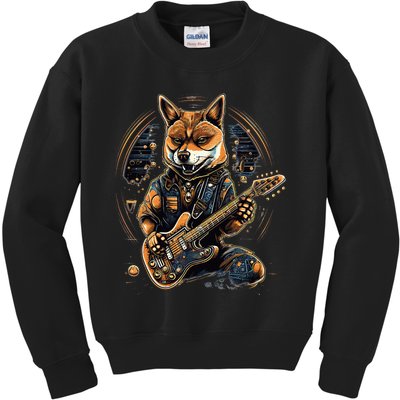 Electric Guitar Rock Music Black and tan Shiba Inu Kids Sweatshirt