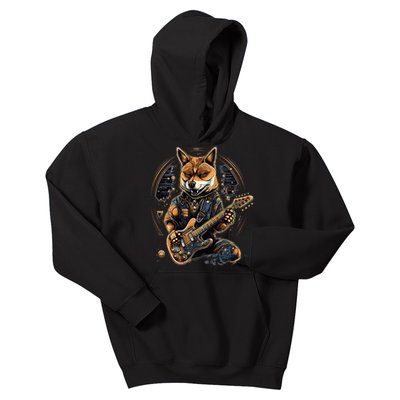 Electric Guitar Rock Music Black and tan Shiba Inu Kids Hoodie