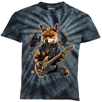 Electric Guitar Rock Music Black and tan Shiba Inu Kids Tie-Dye T-Shirt