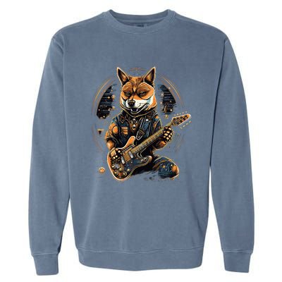 Electric Guitar Rock Music Black and tan Shiba Inu Garment-Dyed Sweatshirt