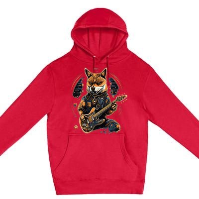 Electric Guitar Rock Music Black and tan Shiba Inu Premium Pullover Hoodie