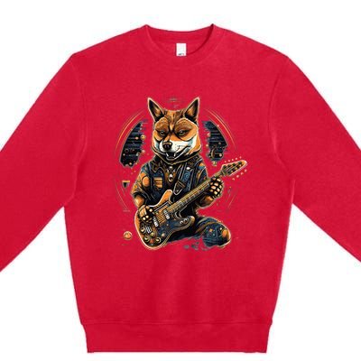 Electric Guitar Rock Music Black and tan Shiba Inu Premium Crewneck Sweatshirt