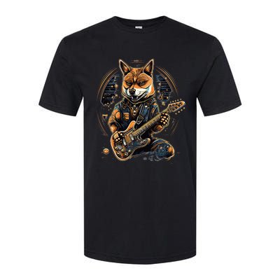 Electric Guitar Rock Music Black and tan Shiba Inu Softstyle CVC T-Shirt