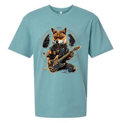 Electric Guitar Rock Music Black and tan Shiba Inu Sueded Cloud Jersey T-Shirt