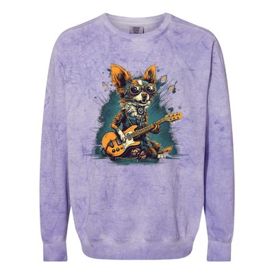 Electric Guitar Rock Music Jack Chi Dog Colorblast Crewneck Sweatshirt