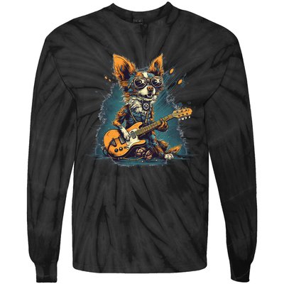 Electric Guitar Rock Music Jack Chi Dog Tie-Dye Long Sleeve Shirt