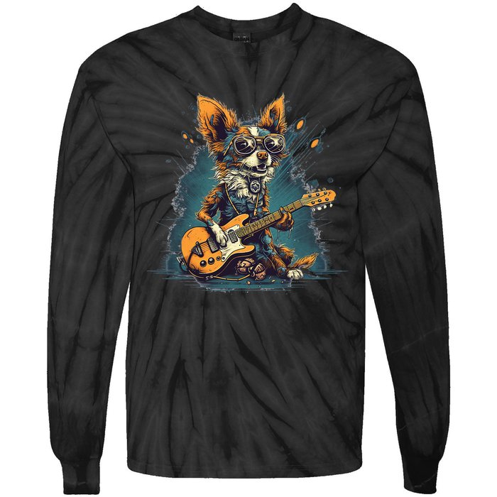 Electric Guitar Rock Music Jack Chi Dog Tie-Dye Long Sleeve Shirt