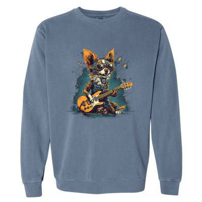 Electric Guitar Rock Music Jack Chi Dog Garment-Dyed Sweatshirt