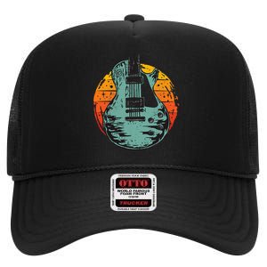 Electric Guitar Retro Sunset High Crown Mesh Back Trucker Hat