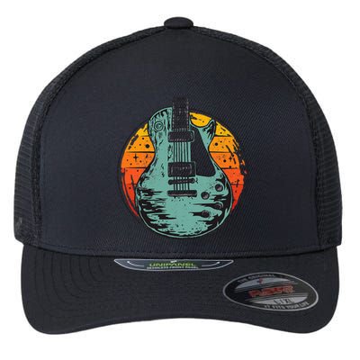 Electric Guitar Retro Sunset Flexfit Unipanel Trucker Cap