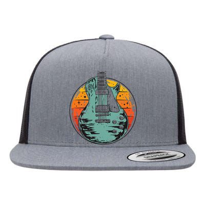 Electric Guitar Retro Sunset Flat Bill Trucker Hat