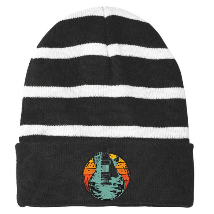 Electric Guitar Retro Sunset Striped Beanie with Solid Band