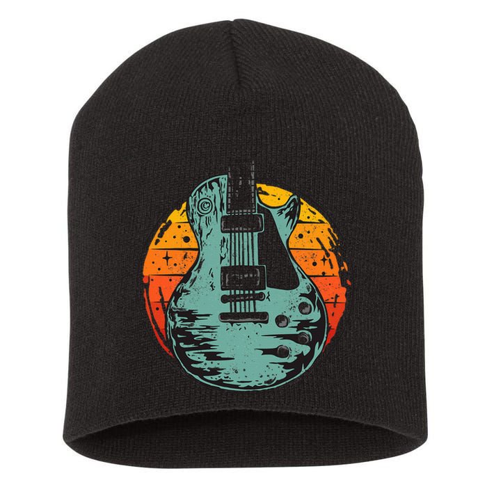 Electric Guitar Retro Sunset Short Acrylic Beanie