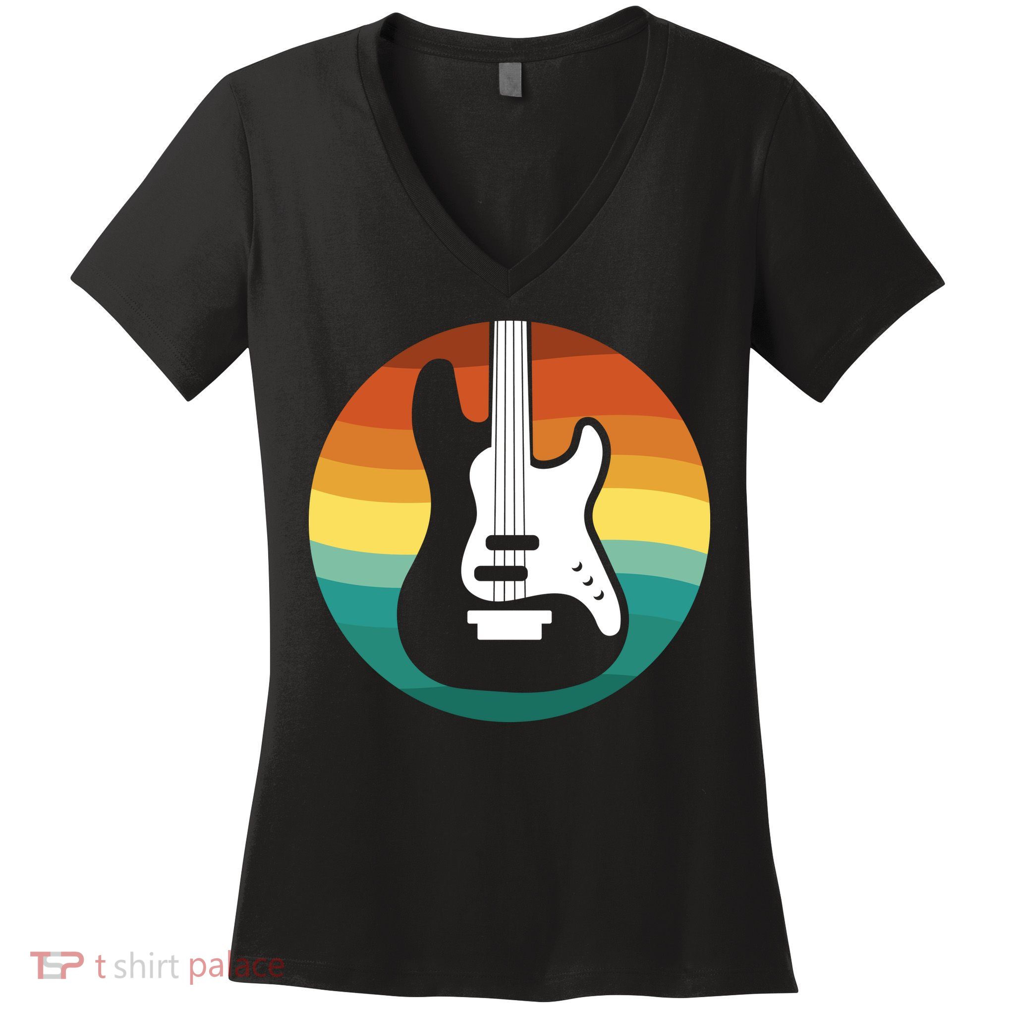 Electric Guitar Retro Sunset Women's V-Neck T-Shirt