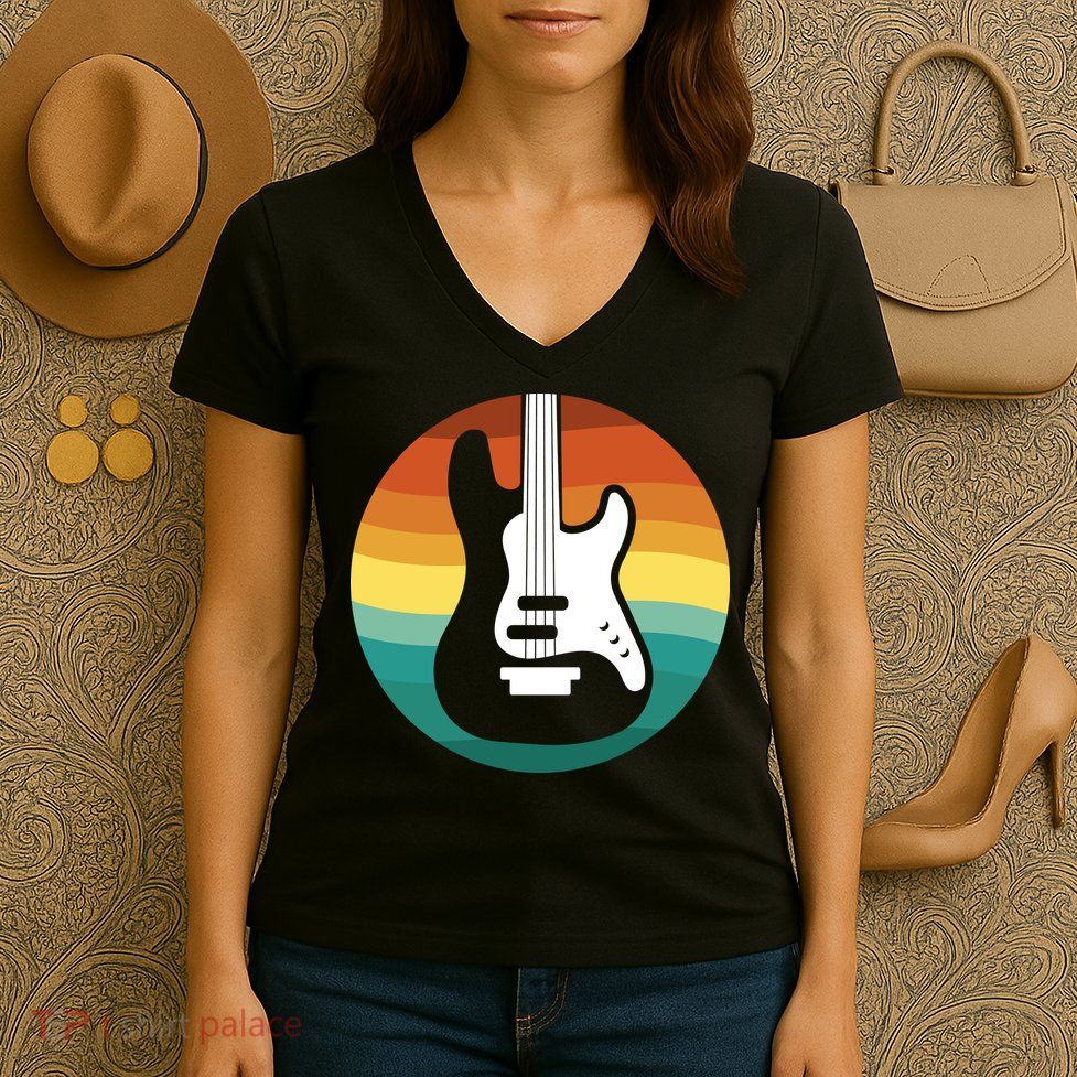 Electric Guitar Retro Sunset Women's V-Neck T-Shirt