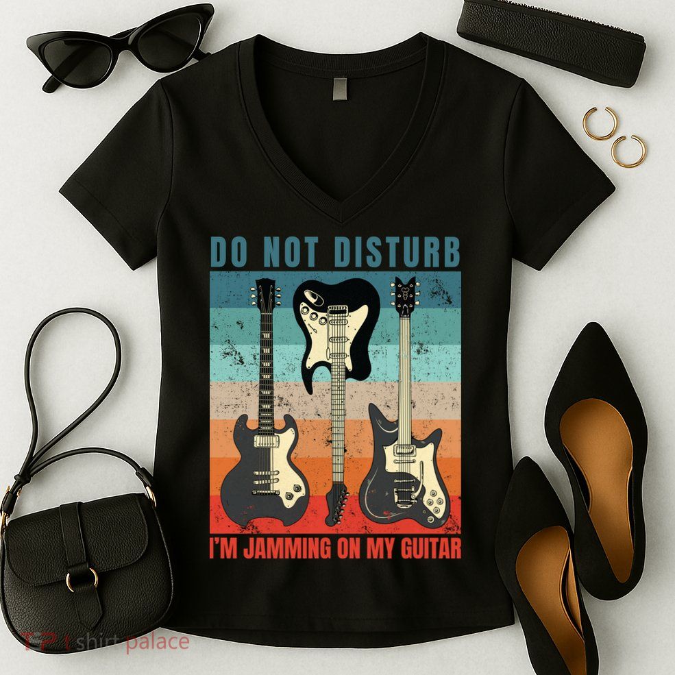 Electric Guitars Retro Sunset Women's V-Neck T-Shirt