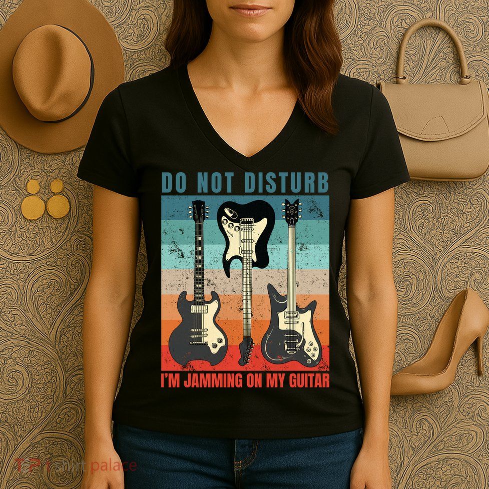 Electric Guitars Retro Sunset Women's V-Neck T-Shirt
