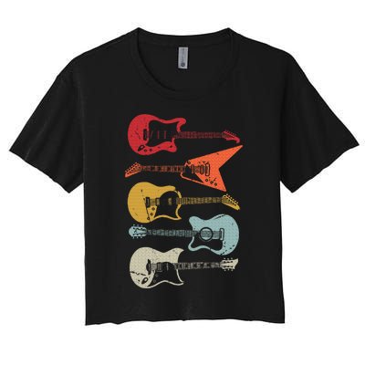 Electric Guitar Retro Acoustic Guitarist Vintage Women's Crop Top Tee