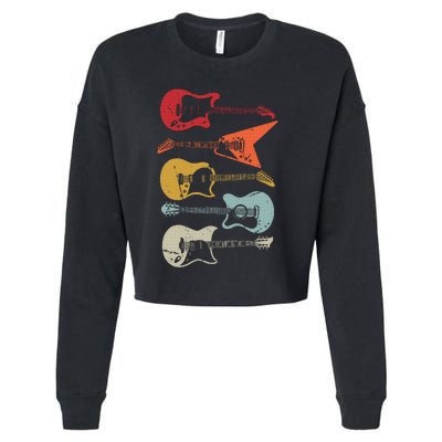 Electric Guitar Retro Acoustic Guitarist Vintage Cropped Pullover Crew