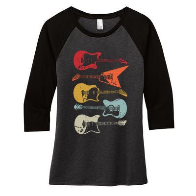 Electric Guitar Retro Acoustic Guitarist Vintage Women's Tri-Blend 3/4-Sleeve Raglan Shirt