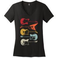 Electric Guitar Retro Acoustic Guitarist Vintage Women's V-Neck T-Shirt