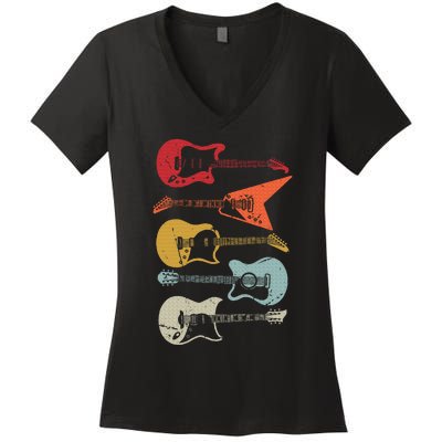 Electric Guitar Retro Acoustic Guitarist Vintage Women's V-Neck T-Shirt