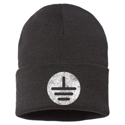 Electrical Ground Symbol Stay Grounded Electric Tech Sustainable Knit Beanie