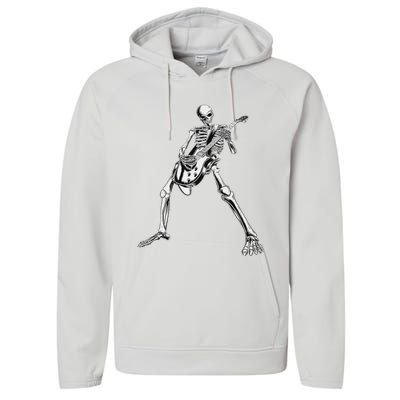 Eagerlys Guitar Skull Skeleton Playing Guitar Performance Fleece Hoodie