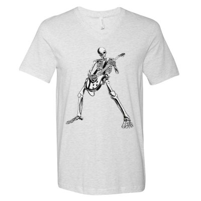 Eagerlys Guitar Skull Skeleton Playing Guitar V-Neck T-Shirt