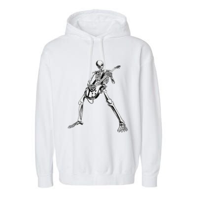 Eagerlys Guitar Skull Skeleton Playing Guitar Garment-Dyed Fleece Hoodie