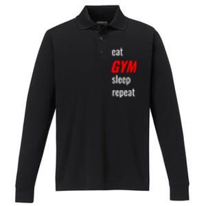 Eat Gym Sleep Repeat Workout Funny Fitness Cute Gift Performance Long Sleeve Polo